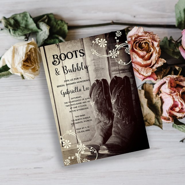 Rustic Boots and Bubbly Western Bridal Shower Invitation (Creator Uploaded)