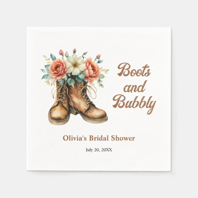 Rustic Boots and Bubbly Western Bridal Shower  Napkin (Front)