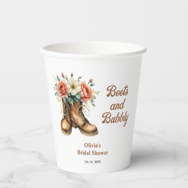 Rustic Boots and Bubbly Western Bridal Shower  Paper Cups (Front)