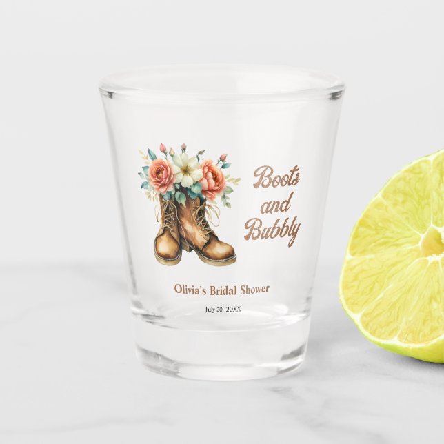 Rustic Boots and Bubbly Western Bridal Shower  Shot Glass (Front)