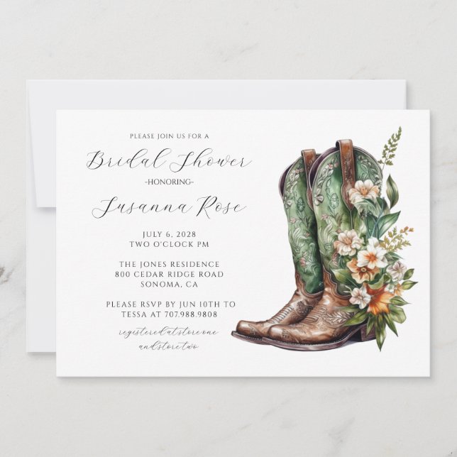 Rustic Boots Bridal Shower Invitation (Front)