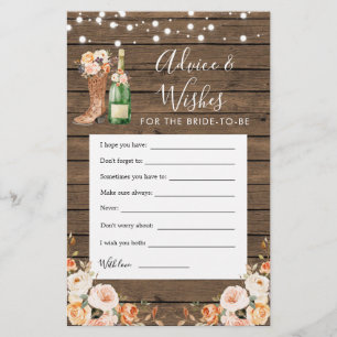 Rustic Boots & Bubbly Advice & Wishes Card