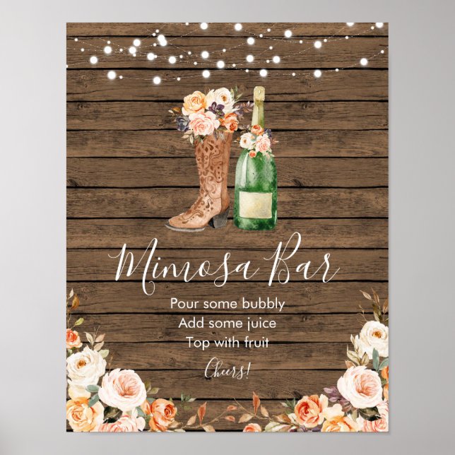 Rustic Boots & Bubbly Bridal Shower Mimosa Bar Poster (Front)