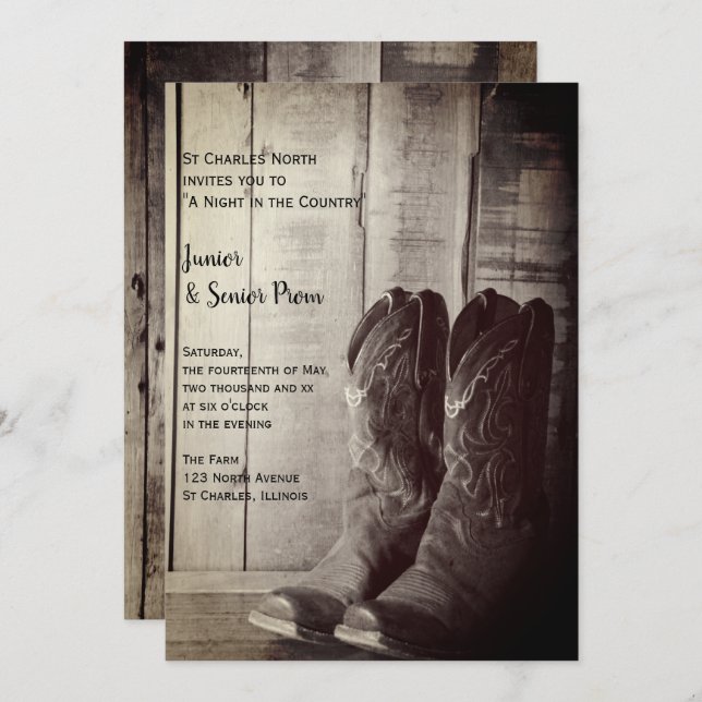 Rustic Boots Country Junior / Senior Prom Invitation (Front/Back)