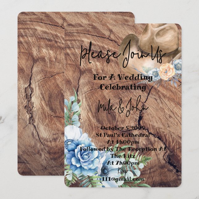 RUSTIC BOOTS COWBOY WEDDING INVITATION CARD (Front/Back)