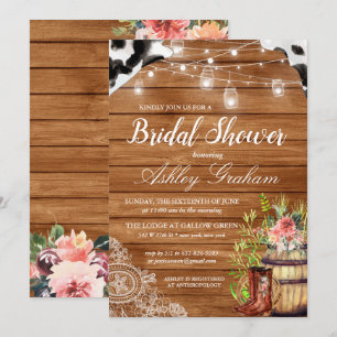 Rustic Boots Cowgirl Western Bridal Shower Invitation