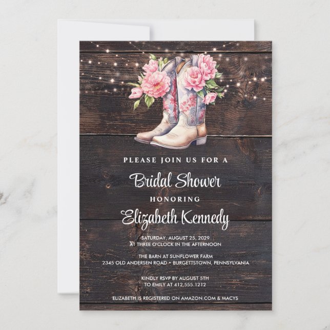 Rustic Boots Cowgirl Western Bridal Shower  Invitation (Front)