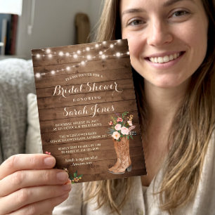 Rustic Boots Cowgirl Western Bridal Shower Invitation