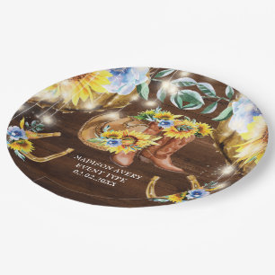 Rustic Boots Floral String Lights Personalised Paper Plate