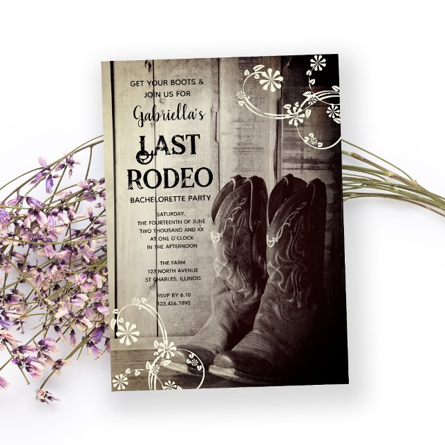 Rustic Boots Last Rodeo Western Bachelorette Party Invitation (Creator Uploaded)