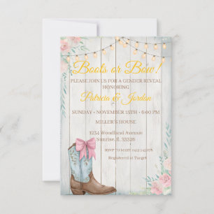 Rustic Boots or Bows Gender Reveal Invitation