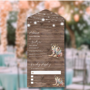 Rustic Boots Western Country String Lights Wedding All In One Invitation