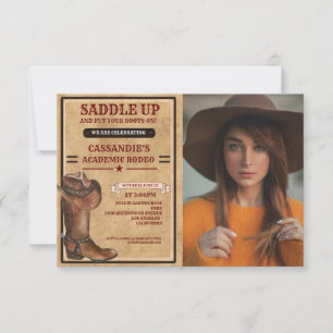 Rustic Boots Western Cowboy Graduation  Invitation