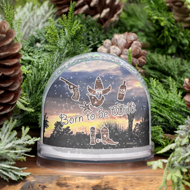 Rustic Born To Be Wild Cowboy Snowglobe (Winter)