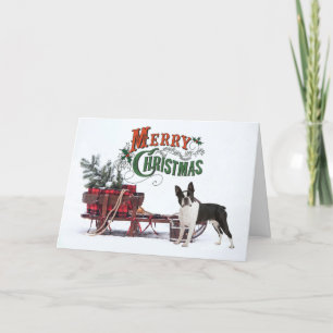 Rustic Boston Terrier Christmas Holiday Card