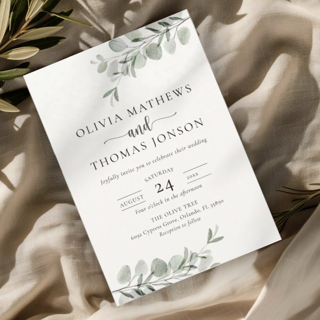 Rustic Botancial Eucalyptus Green Wedding  Invitation (Creator Uploaded)