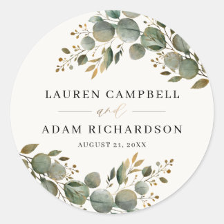 Rustic Botancial Eucalyptus Greenery Wedding Classic Round Sticker