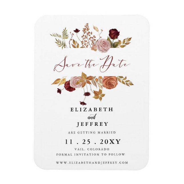 Rustic Botanical Autumn Fall Save The Date   Magnet (Vertical)