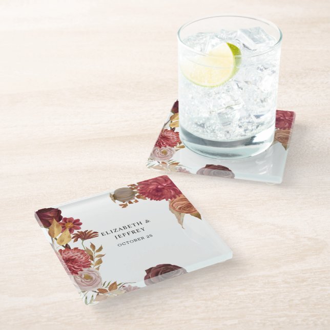 Rustic Botanical Autumn Fall Wedding   Glass Coaster (Angled)