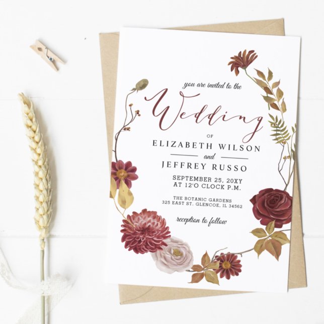 Rustic Botanical Autumn Fall Wedding Invitation (Creator Uploaded)