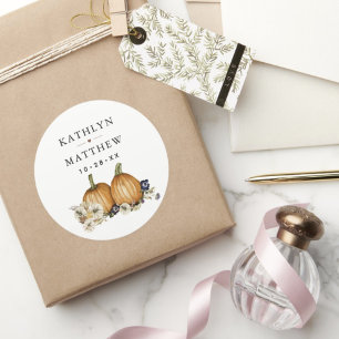 Rustic Botanical Autumn Pumpkin Fall Wedding Classic Round Sticker