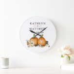 Rustic Botanical Autumn Pumpkin Fall Wedding Large Clock<br><div class="desc">Rustic Botanical Autumn Pumpkin Fall Wedding Large Clock. All the texts are pre-arranged for you to personalise easily and quickly with your own details.</div>
