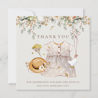 Rustic Botanical Baby Girl Shower Thank You Card