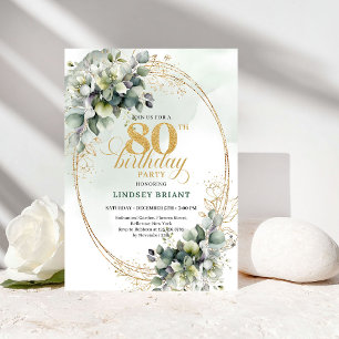 Rustic Botanical Bohemian 80th Birthday Invite