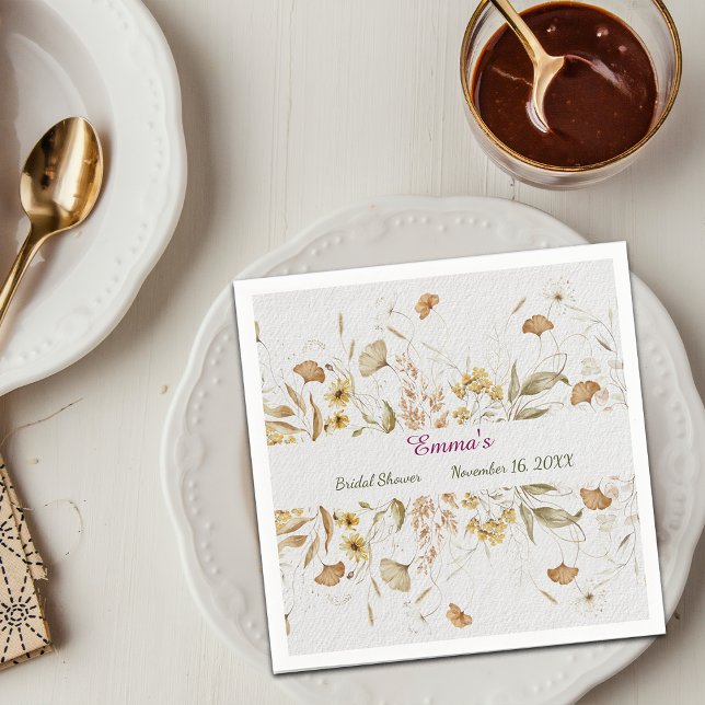 Rustic Botanical Bridal Shower Customise Paper Napkin (Creator Uploaded)