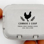 Rustic Botanical Chicken Farm Egg Rubber Stamp<br><div class="desc">Personalised egg carton stamps for your coop featuring a chicken silhouette framed by two botanical sprigs. Your farm appears below in rustic typography with your slogan or product text and contact info. View the collection link on this page or visit our store for more designs. Feel free to contact me...</div>