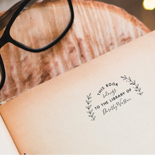 Rustic Botanical Custom Library Book Modern Self-inking Stamp (Creator Uploaded)