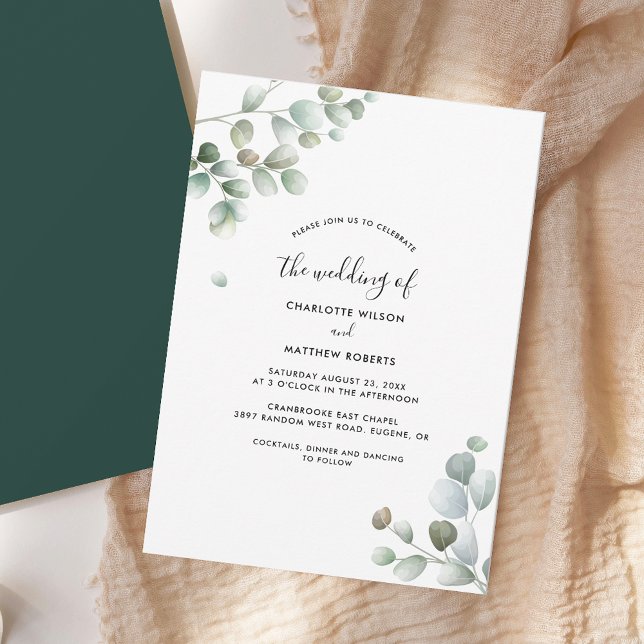 Rustic Botanical Eucalyptus Foliage Wedding Invitation (Rustic Eucalyptus Greenery Watercolor Foliage Wedding Invitation)
