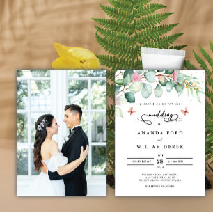 Rustic Botanical Eucalyptus Greenery Photo Wedding Invitation