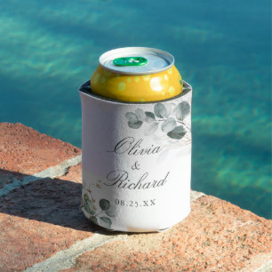 Rustic Botanical Eucalyptus Greenery Wedding Can Cooler