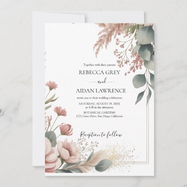 Rustic Botanical Eucalyptus Greenery Wedding  Invitation (Front)