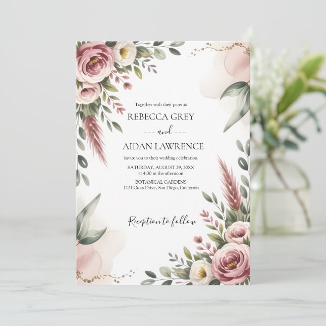 Rustic Botanical Eucalyptus Greenery Wedding  Invitation (Standing Front)