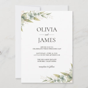 Rustic Botanical Eucalyptus Greenery Wedding Invitation