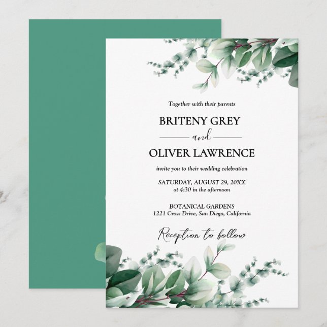 Rustic Botanical Eucalyptus Greenery Wedding Invitation (Front/Back)