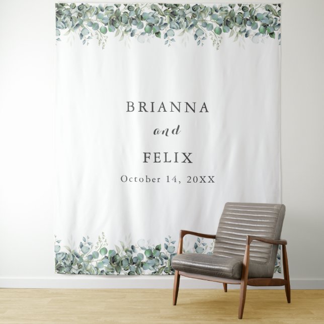 Rustic Botanical Eucalyptus Greenery Wedding Tapestry (In Situ)