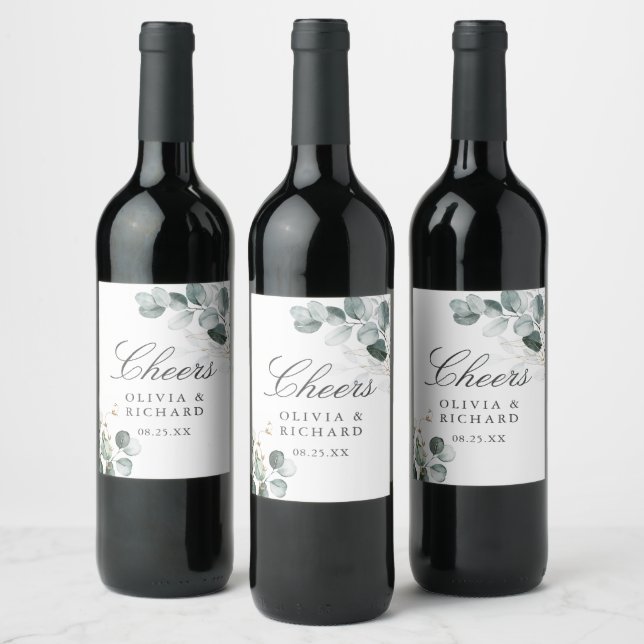 Rustic Botanical Eucalyptus Greenery Wedding Wine Label (Bottles)