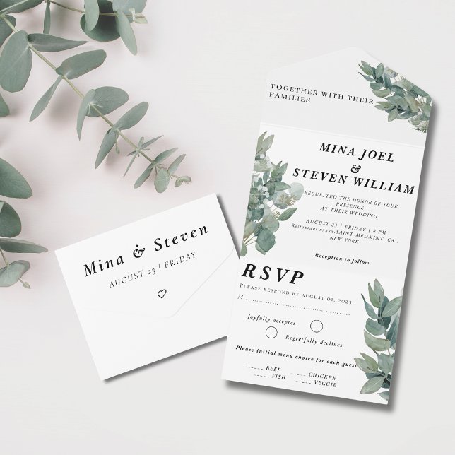 Rustic Botanical eucalyptus wedding  All In One Invitation (Creator Uploaded)