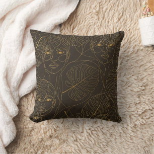 Rustic Botanical Face Line Pattern (1) Cushion