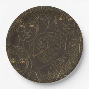 Rustic Botanical Face Line Pattern (1) Paper Plate