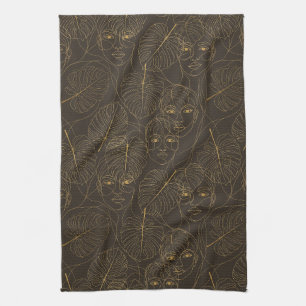 Rustic Botanical Face Line Pattern (1) Tea Towel