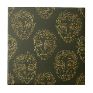 Rustic Botanical Face Line Pattern (2) Ceramic Tile