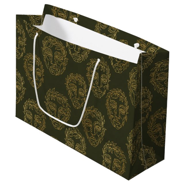 Rustic Botanical Face Line Pattern (2) Large Gift Bag (Front Angled)