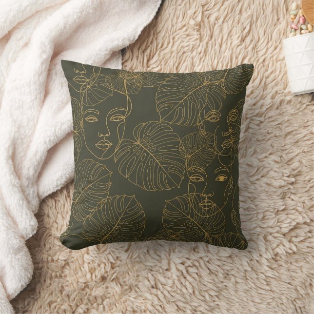 Rustic Botanical Face Line Pattern (3) Cushion (Blanket)