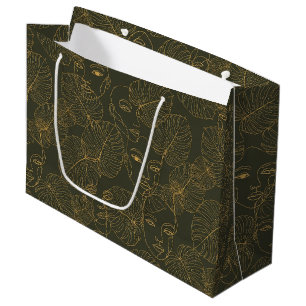 Rustic Botanical Face Line Pattern (3) Large Gift Bag