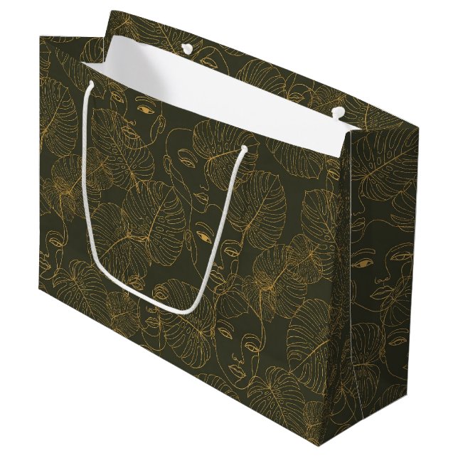 Rustic Botanical Face Line Pattern (3) Large Gift Bag (Front Angled)