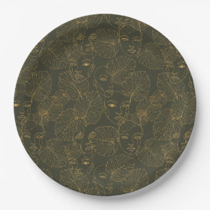 Rustic Botanical Face Line Pattern (3) Paper Plate